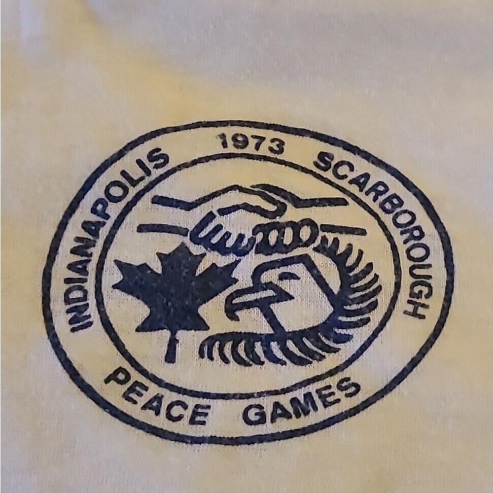 Vintage 1973 Indianapolis Scarborough Peace Games TShirt White Youth Size Small - Picture 2 of 5